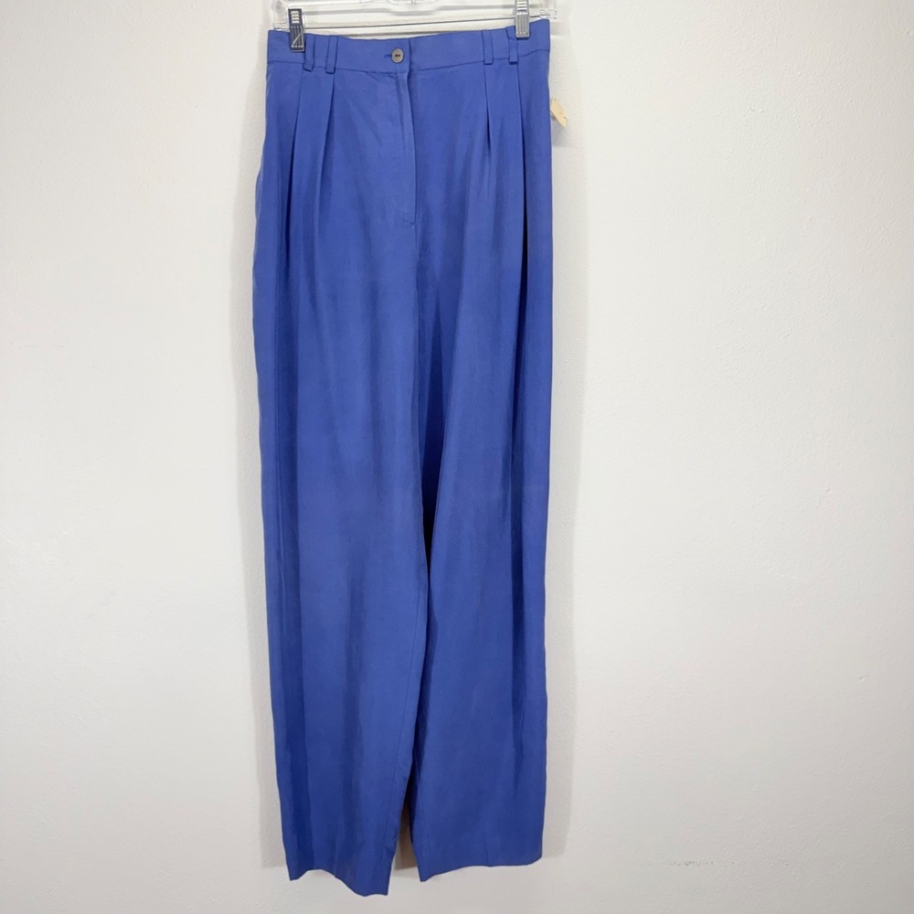 Talbots Vintage 90s 100% Silk Pleated Trousers High Rise Wide Leg Blue Pants 10